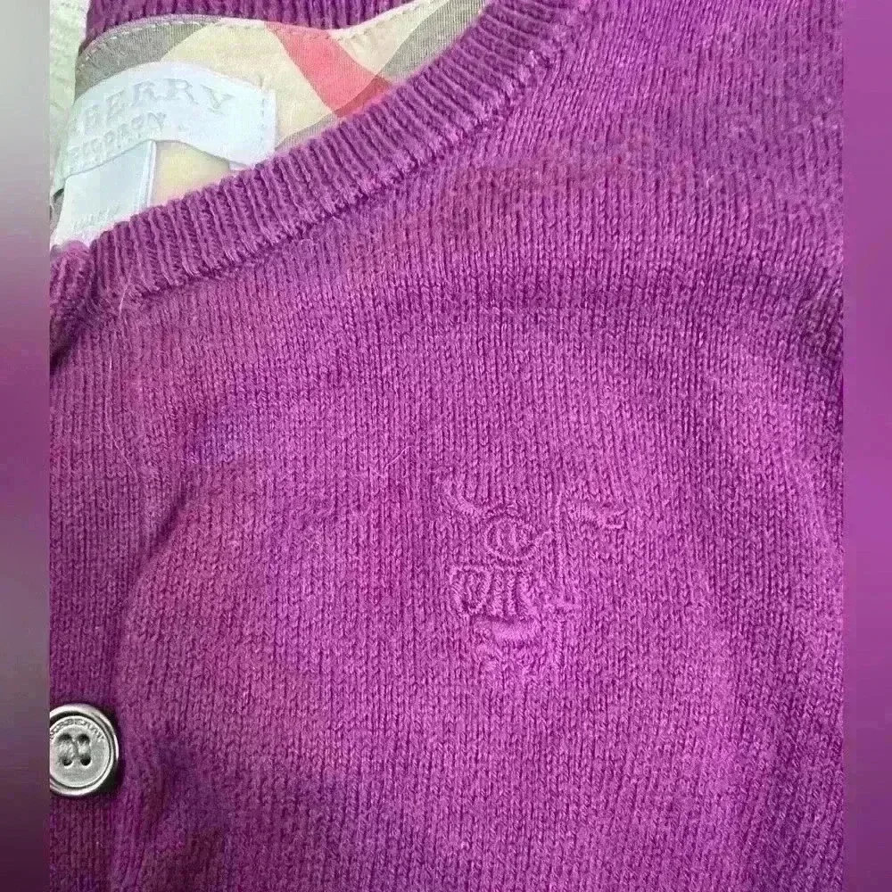 Burberry London Children Cardigan Infant Purple Cotton Button Sweater 6 9 Months